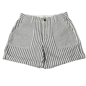 Gap Girlfriend Chino Gray White Striped Linen Blend Shorts Size 0